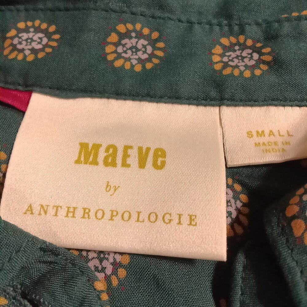 Maeve by Anthropology Women's Green Floral Blouse Roll Tab Sleeve S 100% Modal - Picture 2 of 7